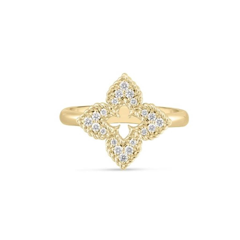 18KT Yellow Gold Venetian Princess Pave Diamond Flower Fashion Ring