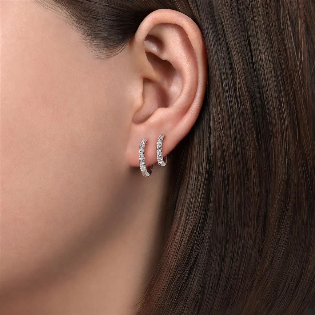 14kt White Gold Double Huggie Diamond Hoop Earrings