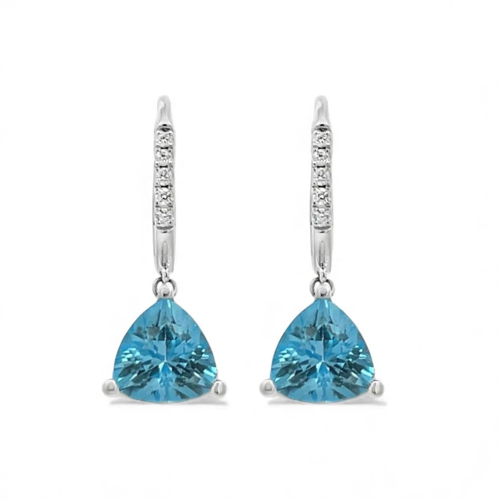 14kt White Gold Blue Topaz & Diamond Huggie Dangle Earrings