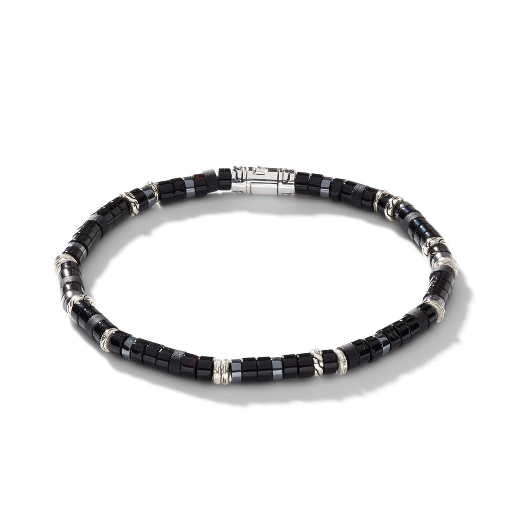 Silver Black Onyx Heishi Beaded Bracelet