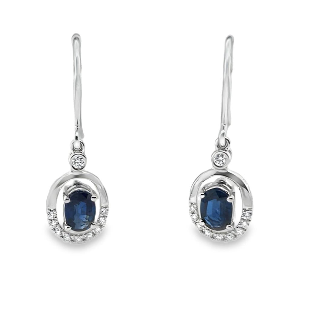 14kt White Gold Sapphire & Diamond Half Halo Dangle Earrings
