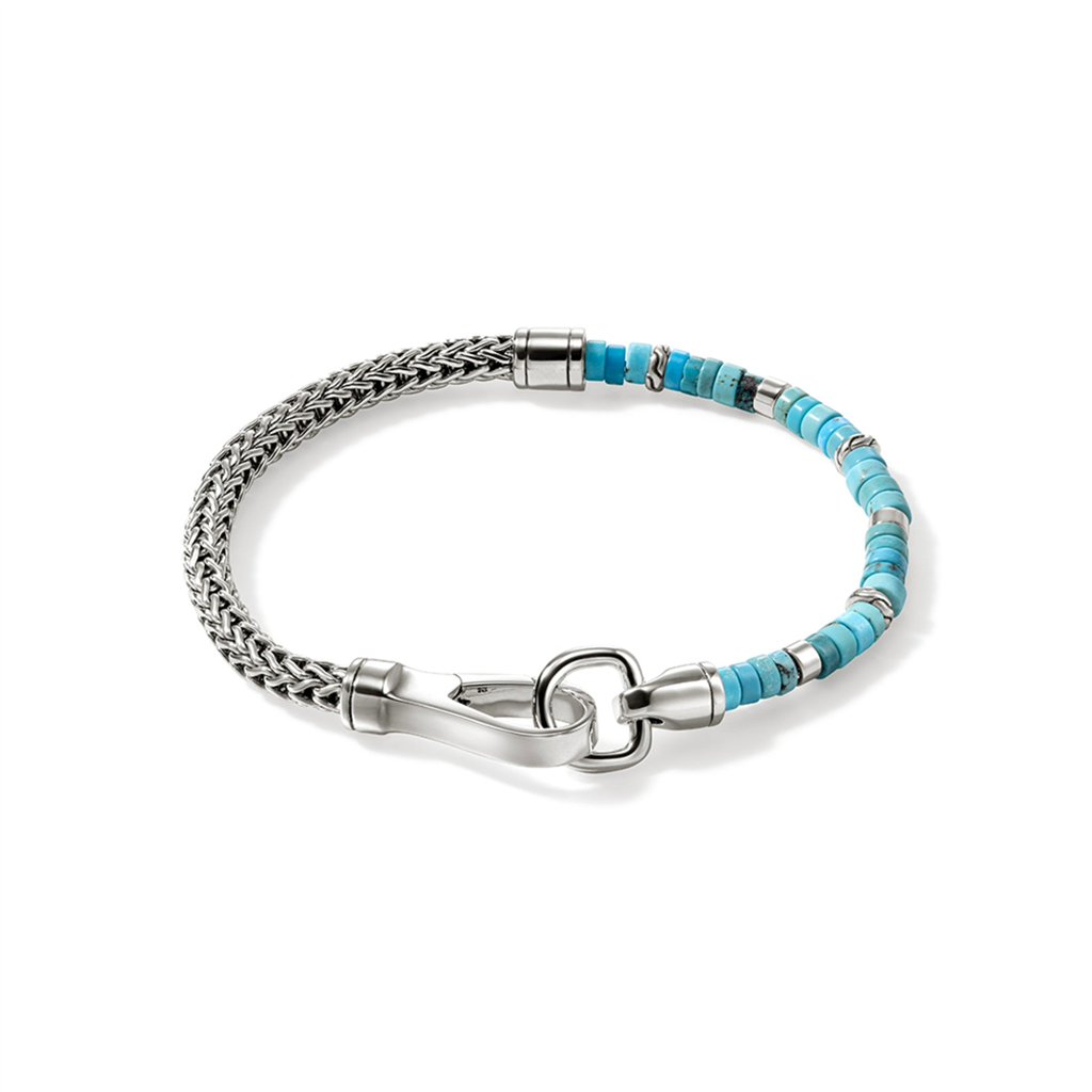 Sterling Silver Turquoise Half Heishi Bracelet – Size Large