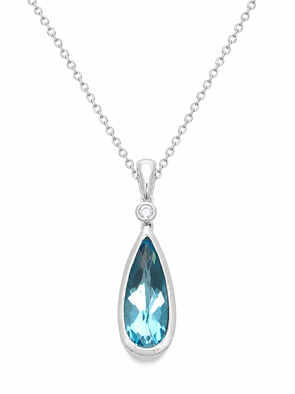 14K White Gold Bezel Set Swiss Blue Topaz & Diamond Two-Stone Dangle Pendant | 2.48ct Total