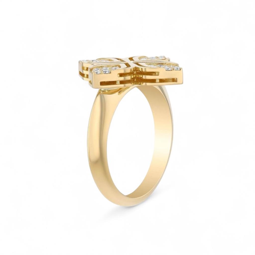 18kt Yellow Gold Arabesque Pave Diamond Flower Ring