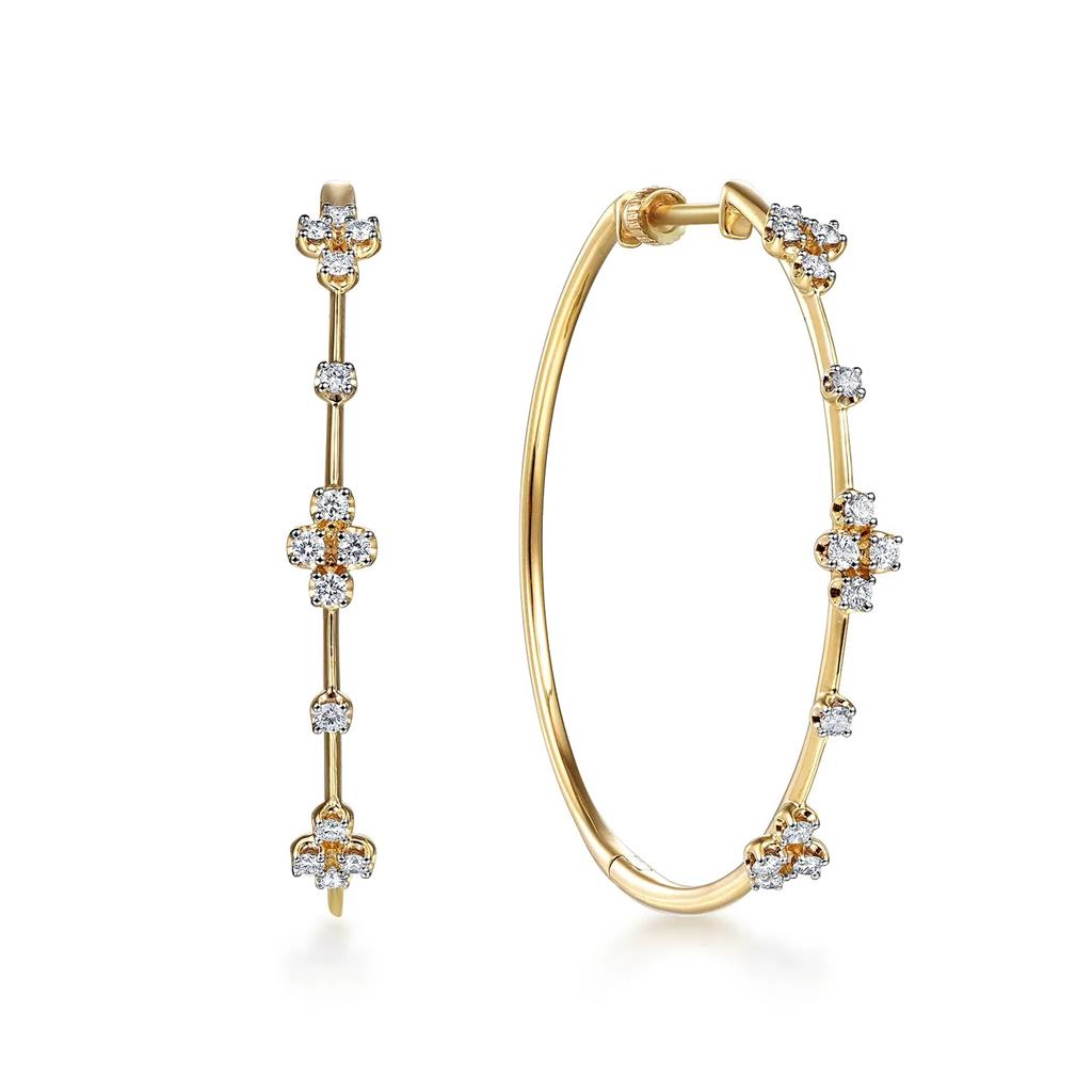 14kt Yellow Gold Prong Set 40mm Classic Diamond Hoop Earrings