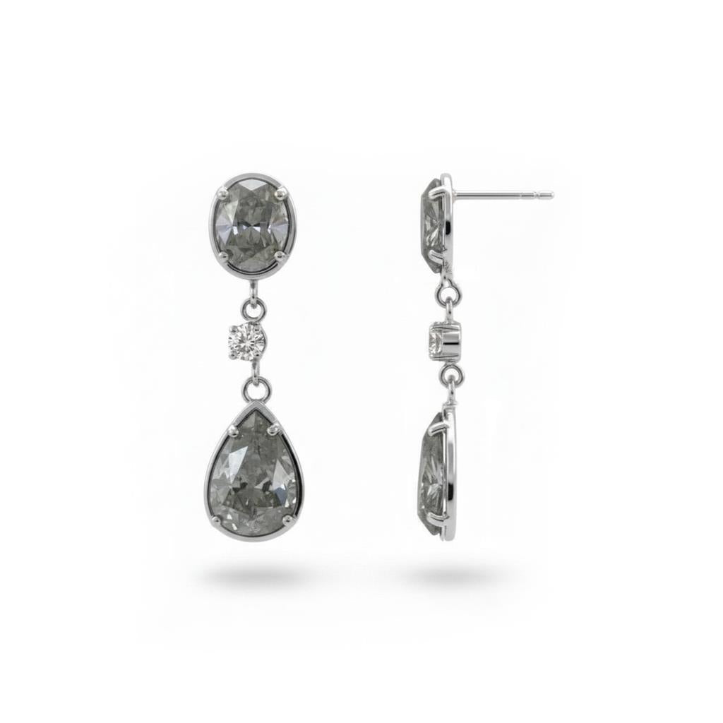 14kt Three-Stone Salt & Pepper Diamond Dangle Earrings