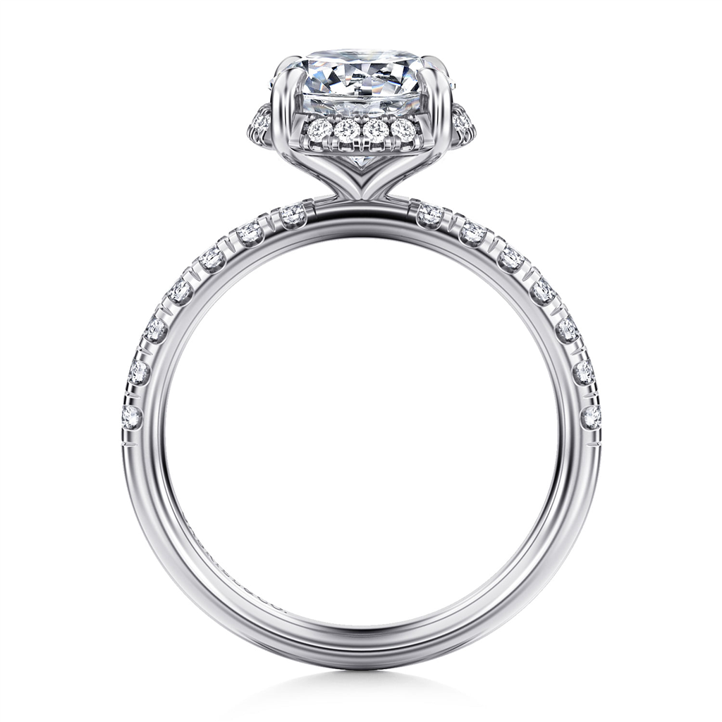 14kt White Gold Round Hidden Halo Engagement Ring Semi-Mounting