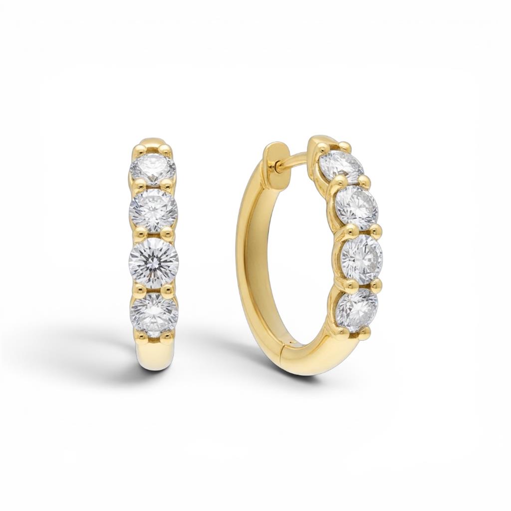 14K Yellow Gold Diamond Huggie Hoop Earrings | 3.34 CTW