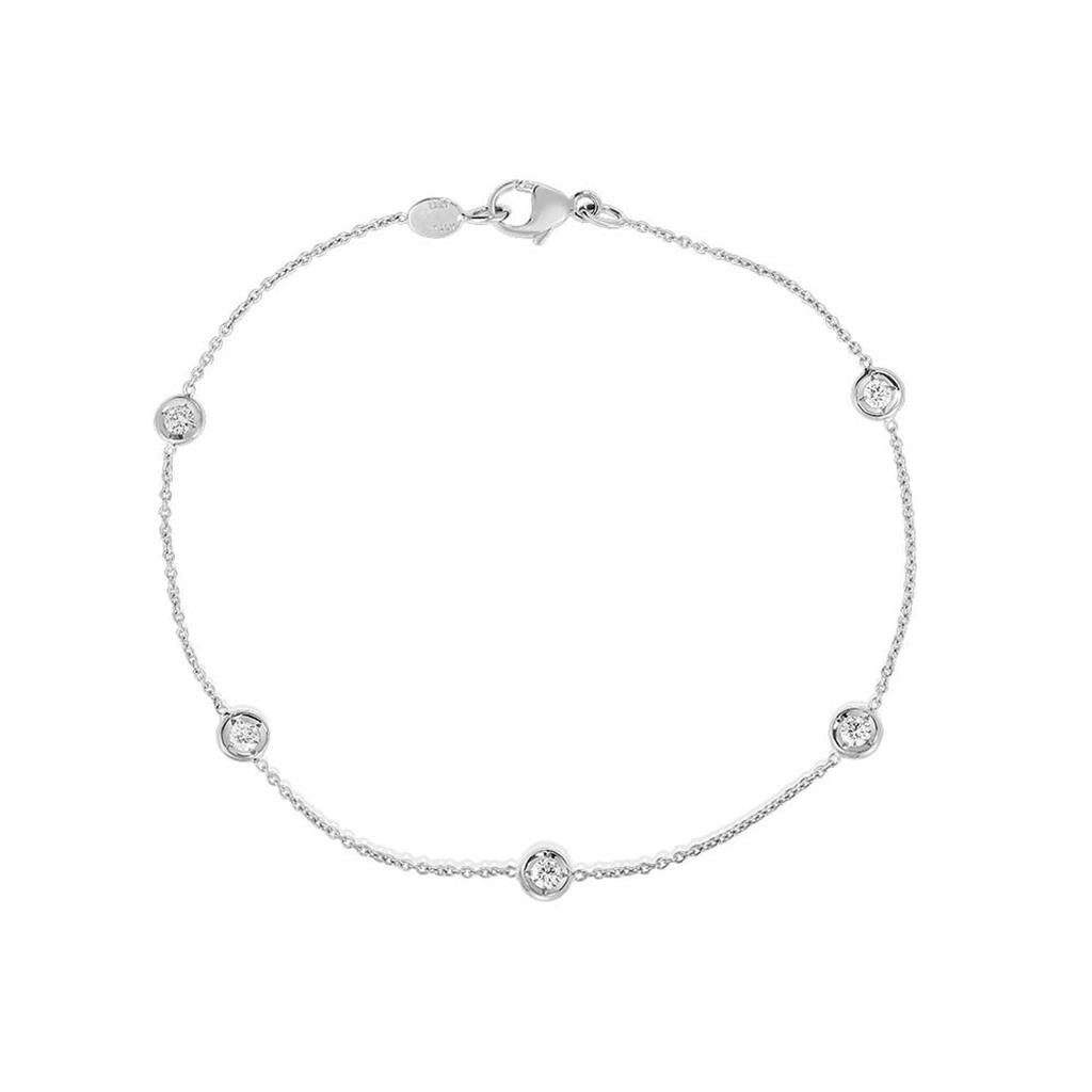 18 Kt White Gold 5 Station Diamond Bezel Bracelet