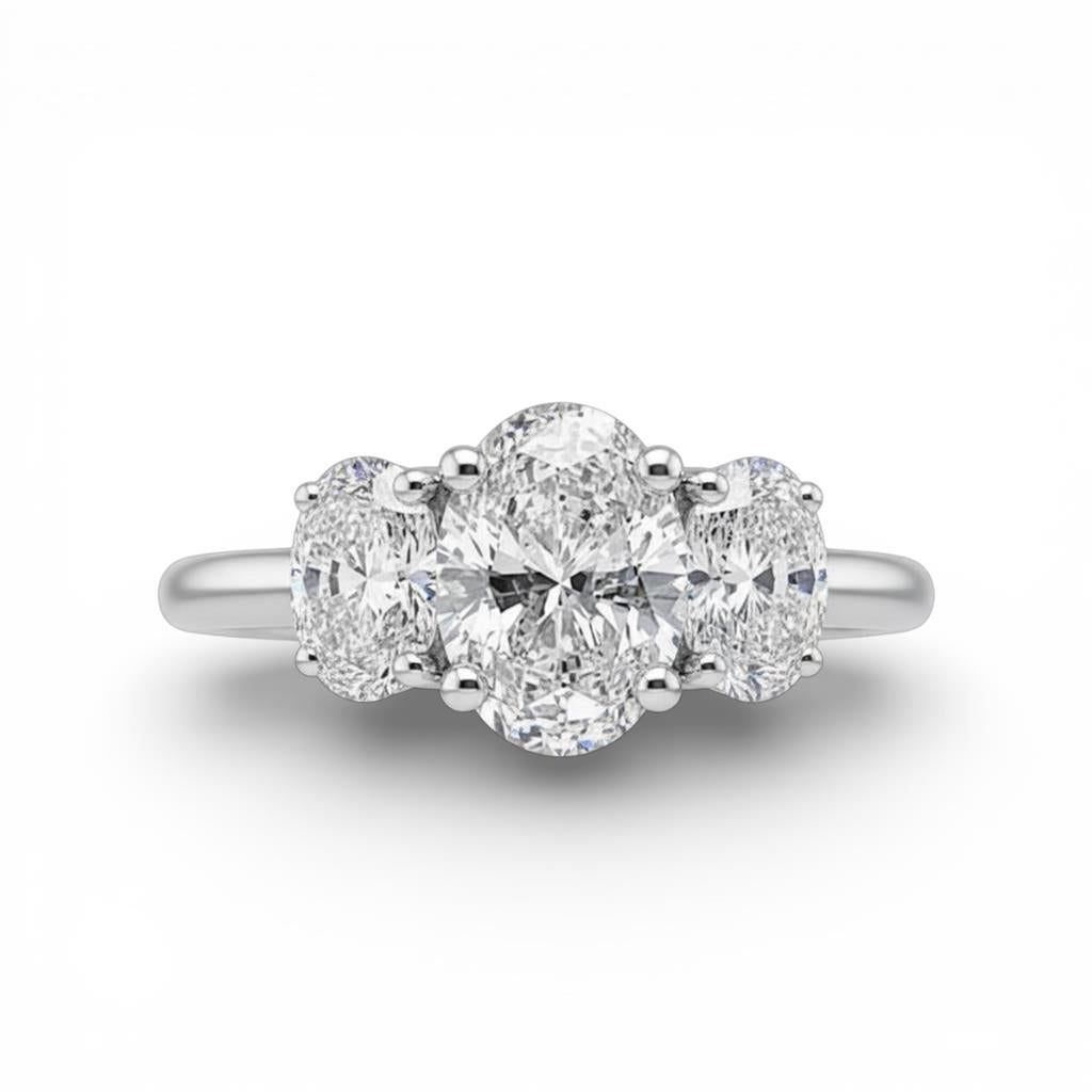 14KT White Gold Three-Stone Oval Diamond Engagement Ring