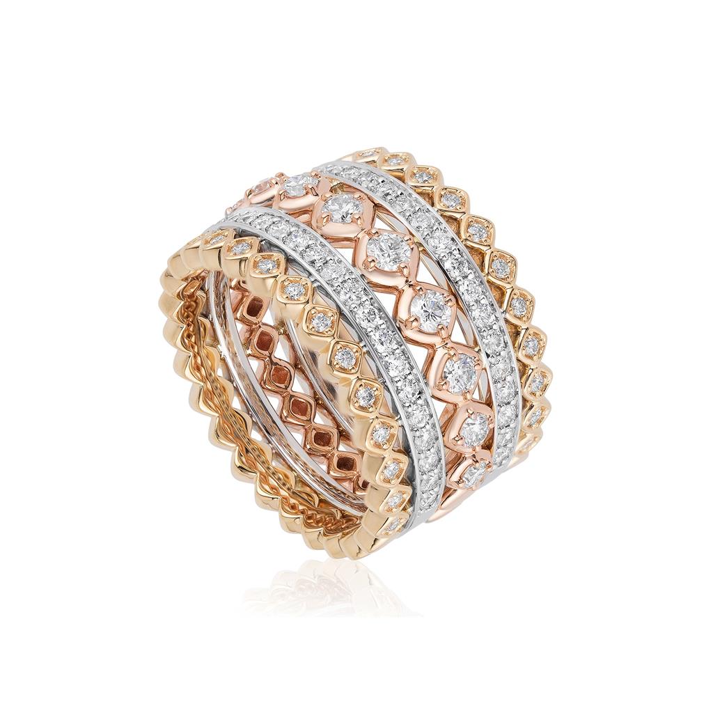 14kt Tri-Color 5 Row Diamond Fashion Ring