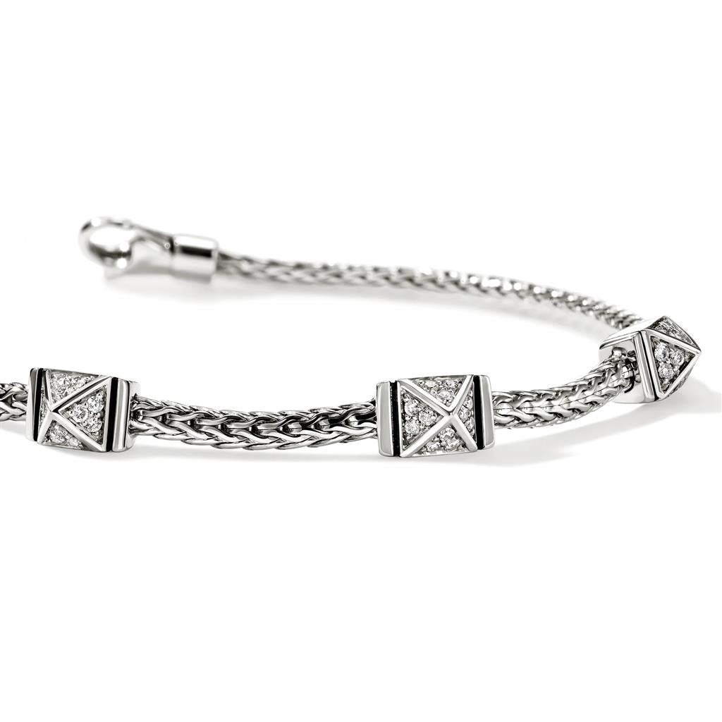 Sterling Silver 3-Station Diamond Icon Stud Bracelet