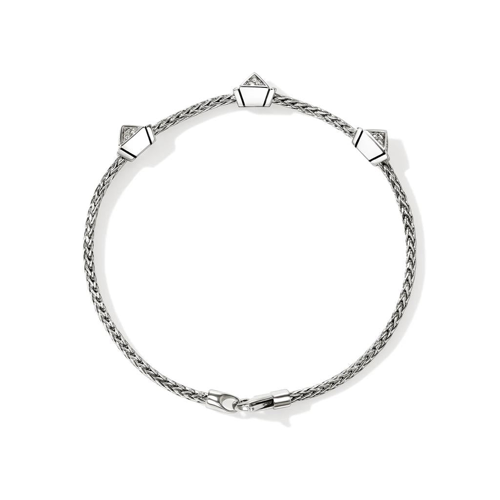 Sterling Silver 3-Station Diamond Icon Stud Bracelet