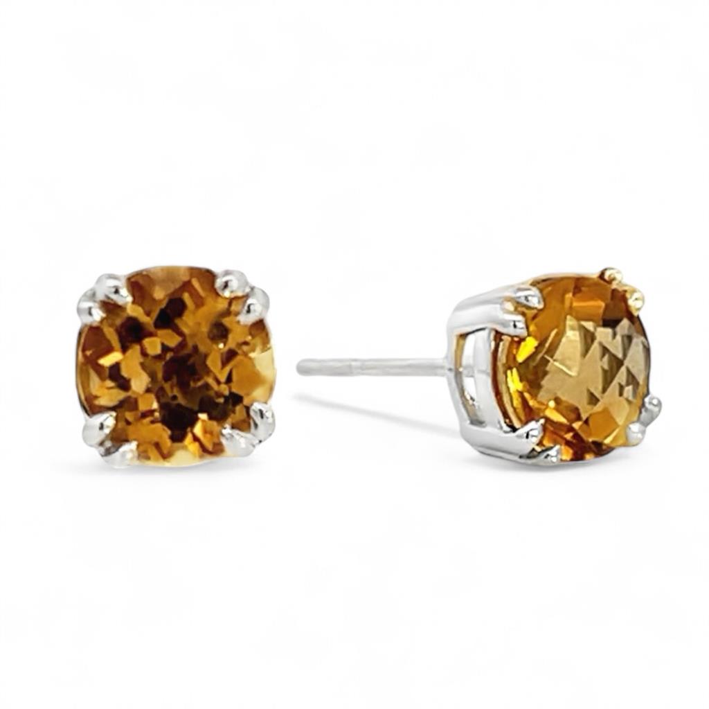 14 Kt White Gold Citrine Stud Earrings