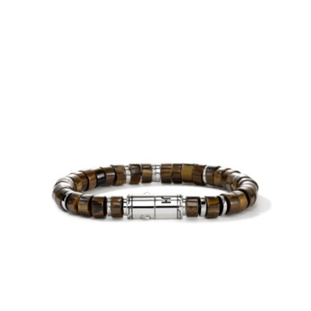 Sterling Silver 8mm Tiger Eye Heishi Bracelet – Size UL