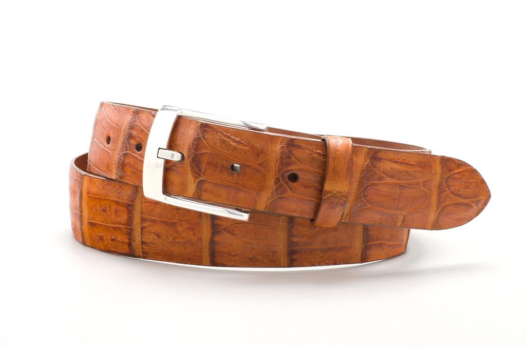 Matte Chestnut Caiman Crocodile Leather Belt with Matching Stitching (Size 34)