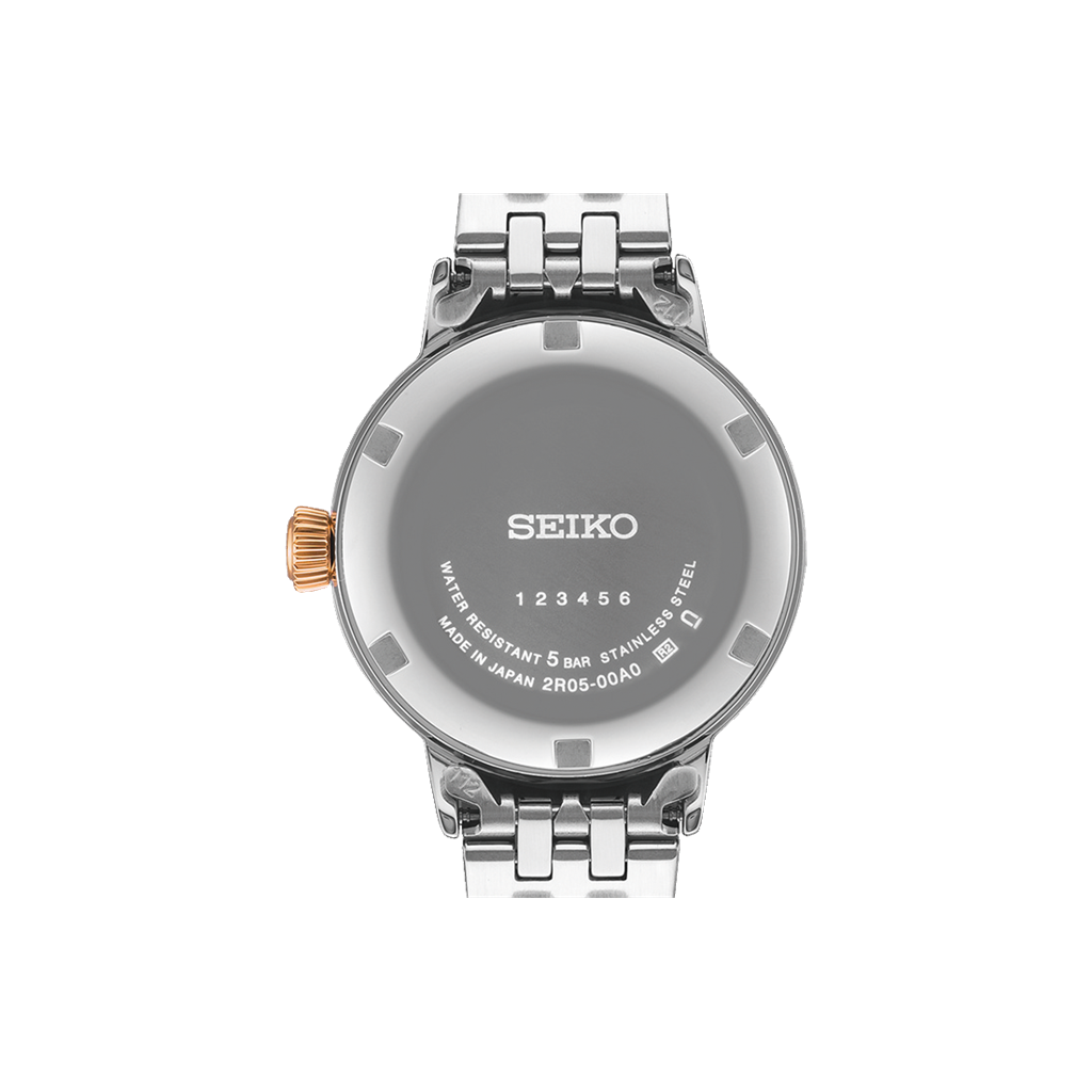 Seiko Stainless Steel White Diamond Dial Presage Watch- back side view