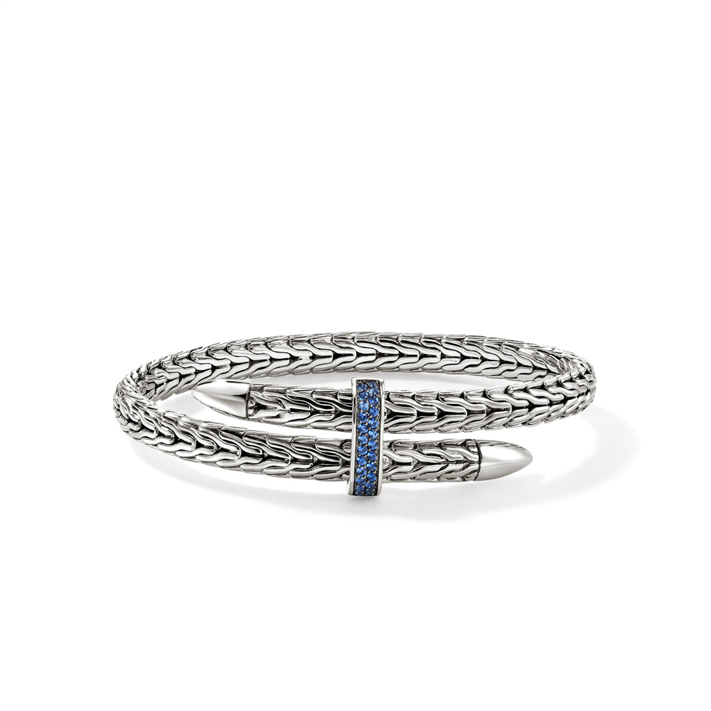 Spear Silver Blue Sapphire Bypass 5.5mm Flex Cuff