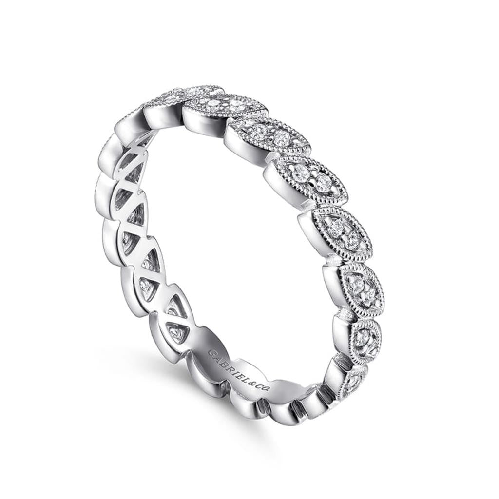 14K White Gold Millgrained Marquise Stackable Diamond Ring