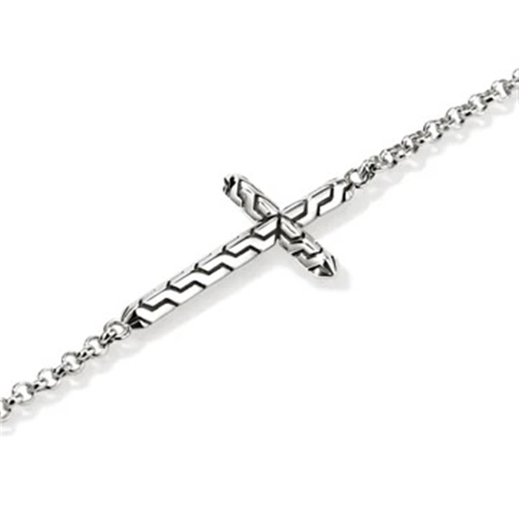 Sterling Silver 2mm Mini Rolo Chain Essential Cross Bracelet (Medium)