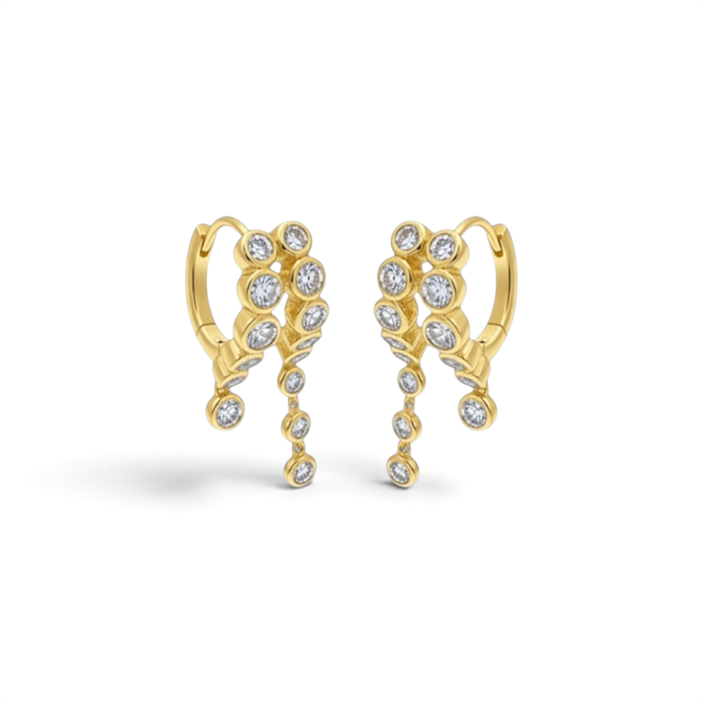 14KT Yellow Gold Diamond Bezel Dangle Earrings