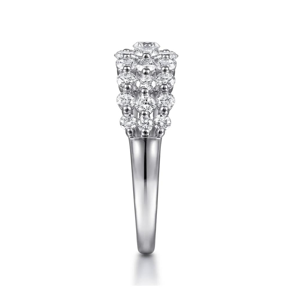 14kt White Gold Multi-Row Shared-Prong Diamond Ring. – Size 6.5