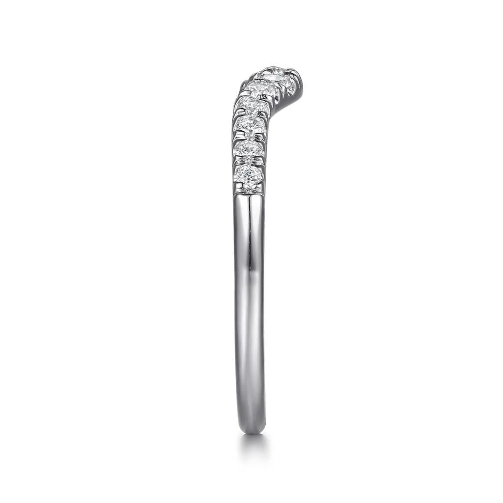 14kt White Gold Contoured Diamond Wedding Band – Size 9