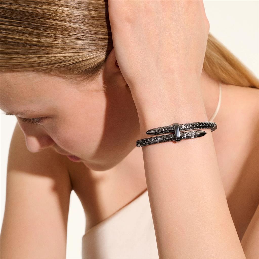 Dark Sterling Silver Black Rhodium 5.5mm Spear Cuff Bracelet CM901107BRDXL