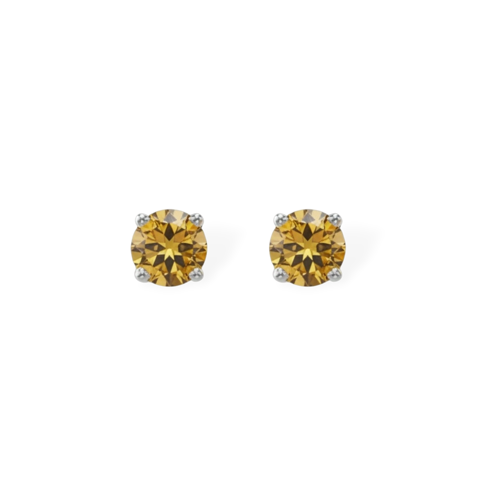 14KT White Gold Round Citrine Stud Earrings