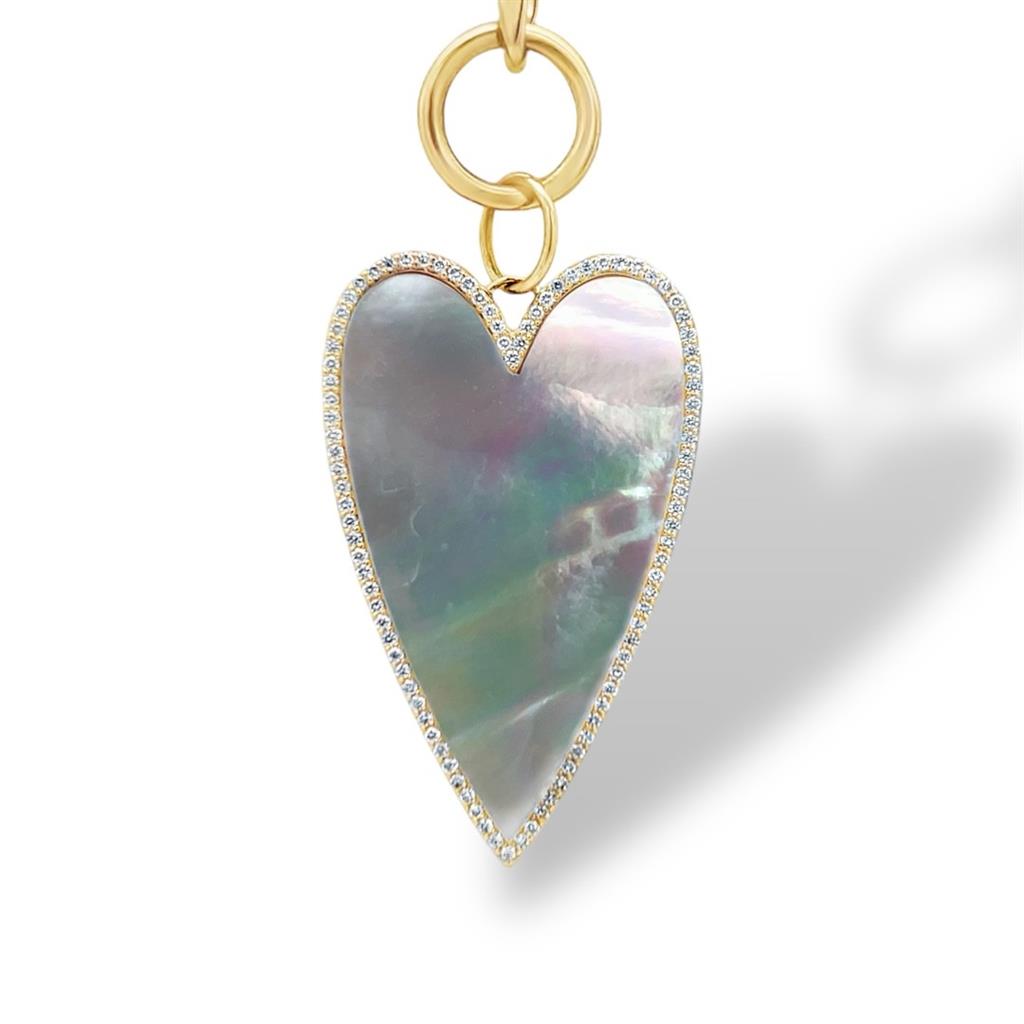 14Kt Yellow Gold Mother of Pearl and Diamond Heart Halo Pendant
