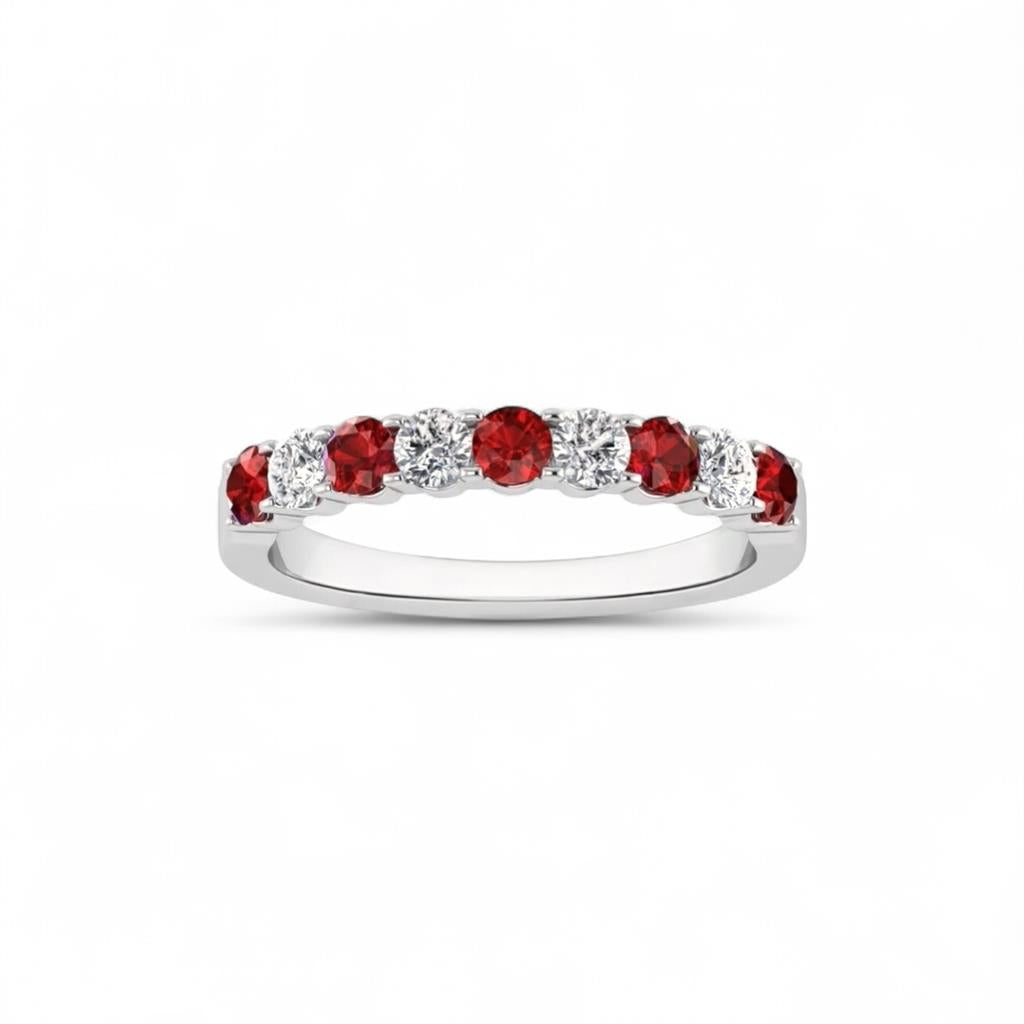 18kt White Gold Ruby & Diamond Alternating Stone Ring