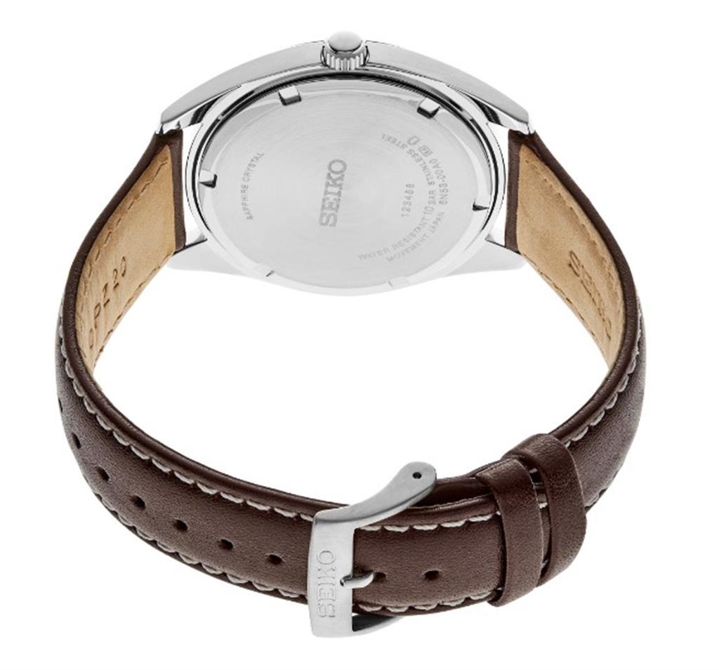 Seiko Essentials SUR449 40.2mm Stainless Steel Green Dial Leather Strap Watch
