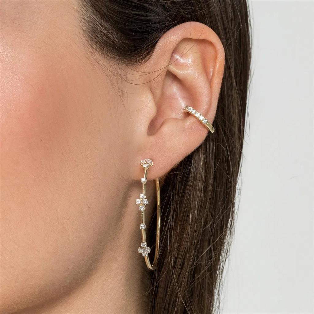 14kt Yellow Gold Prong Set 40mm Classic Diamond Hoop Earrings - side view