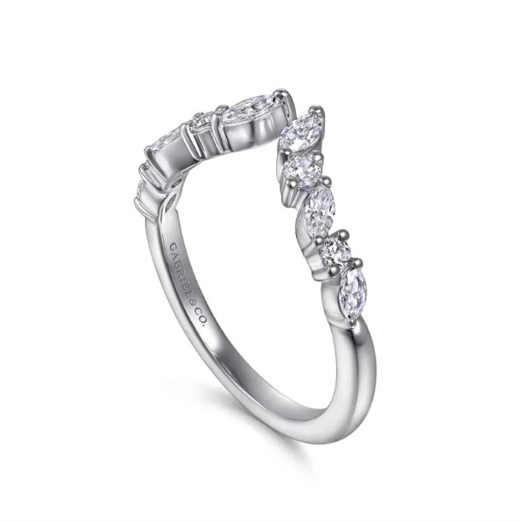 14KT White Gold Curved Open Cuff Diamond Wedding Band