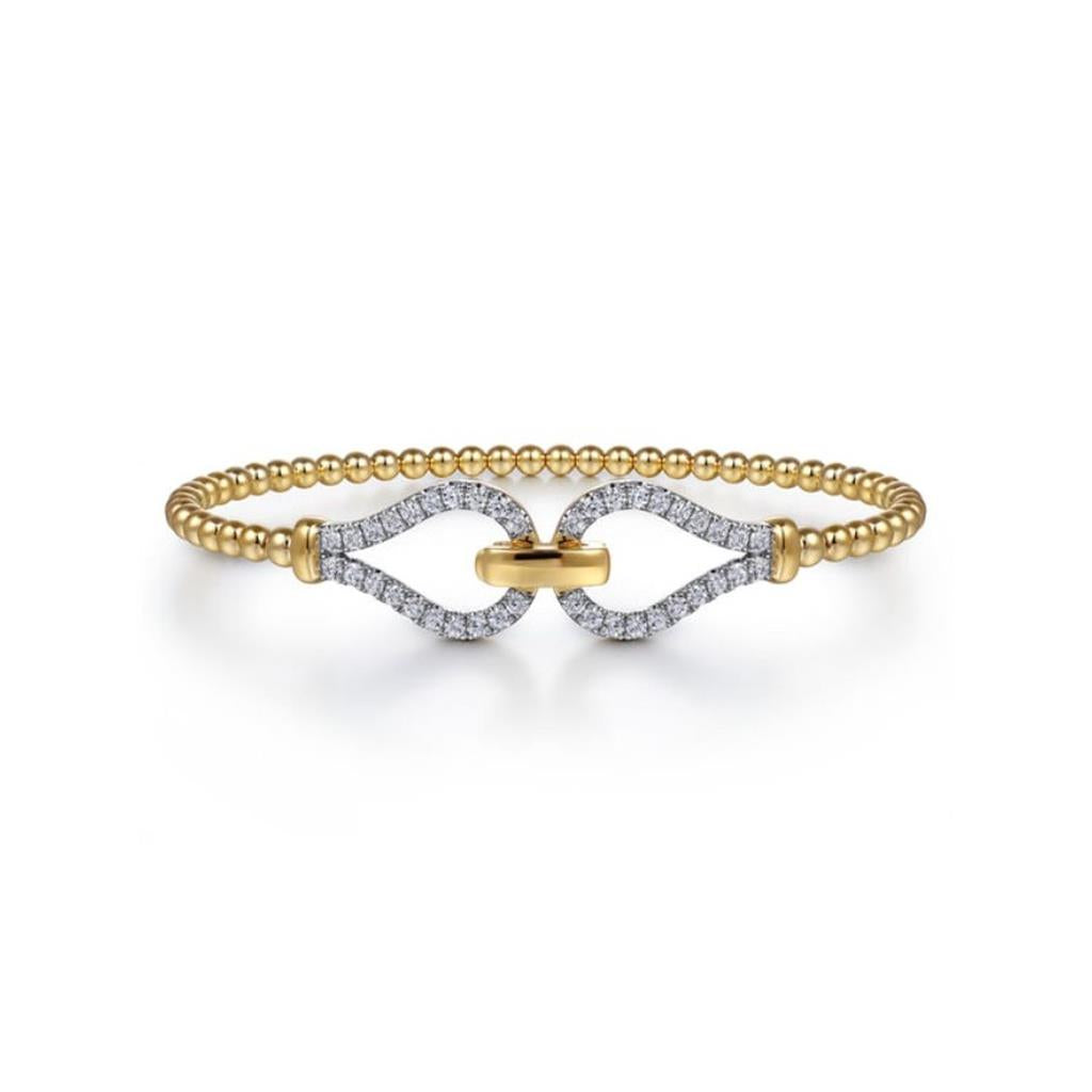 14KT Yellow Gold Bujukan Bead and Diamond Split Bangle Bracelet