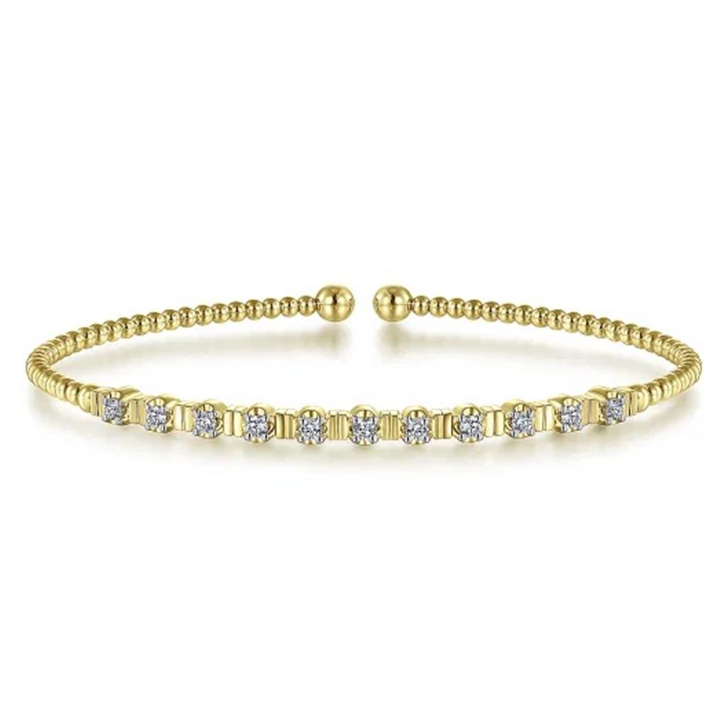 14KT Yellow Gold Bujukan Bead Diamond Station Cuff Bracelet