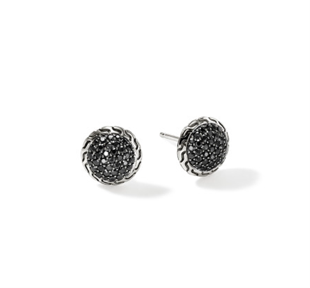 Sterling Silver Essentials Treated Black Sapphire Pave 10mm Stud Earring