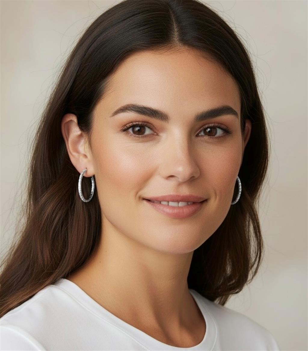 18K White Gold Diamond In And Out Hoop Earrings