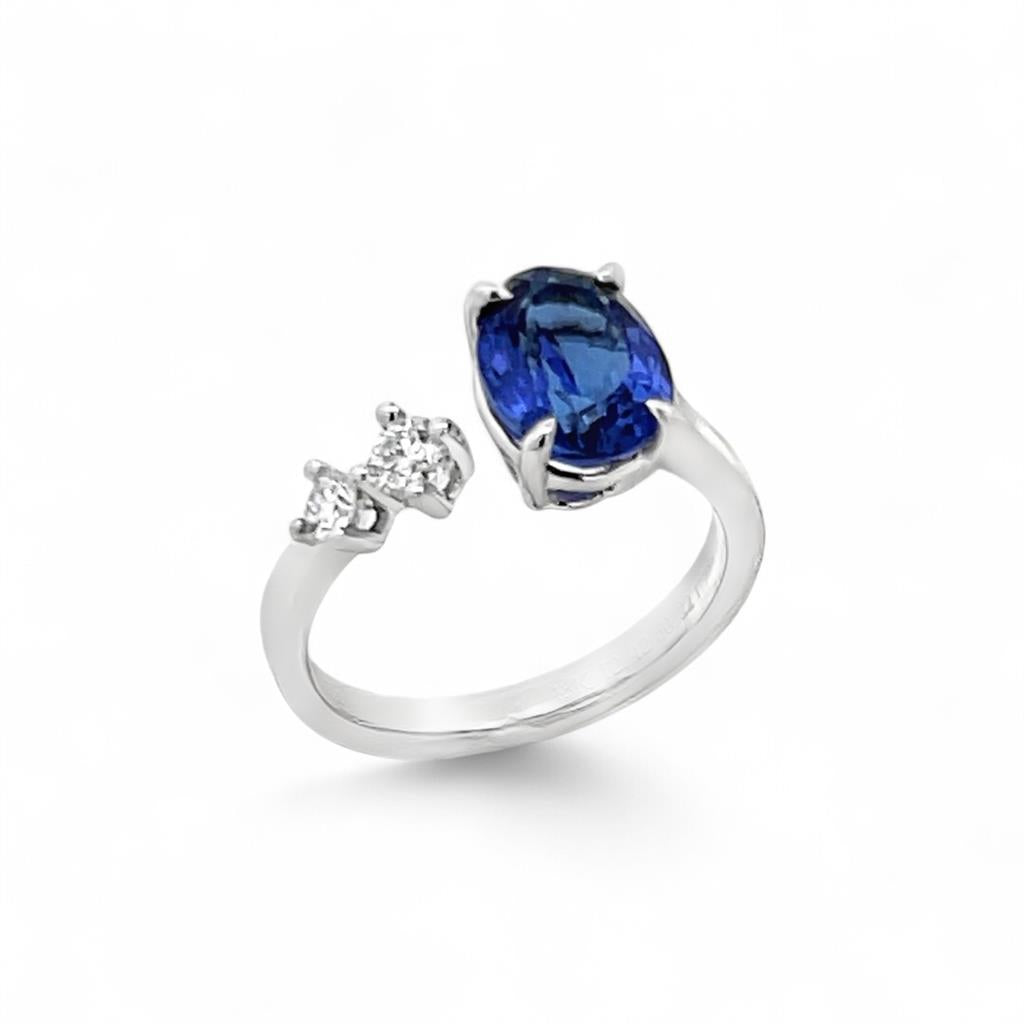 18KT White Gold Tanzanite and Diamond Open Cuff Fashion Ring - side view
