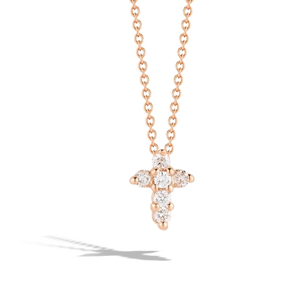 18K Rose Gold Baby Cross Pendant with Diamonds