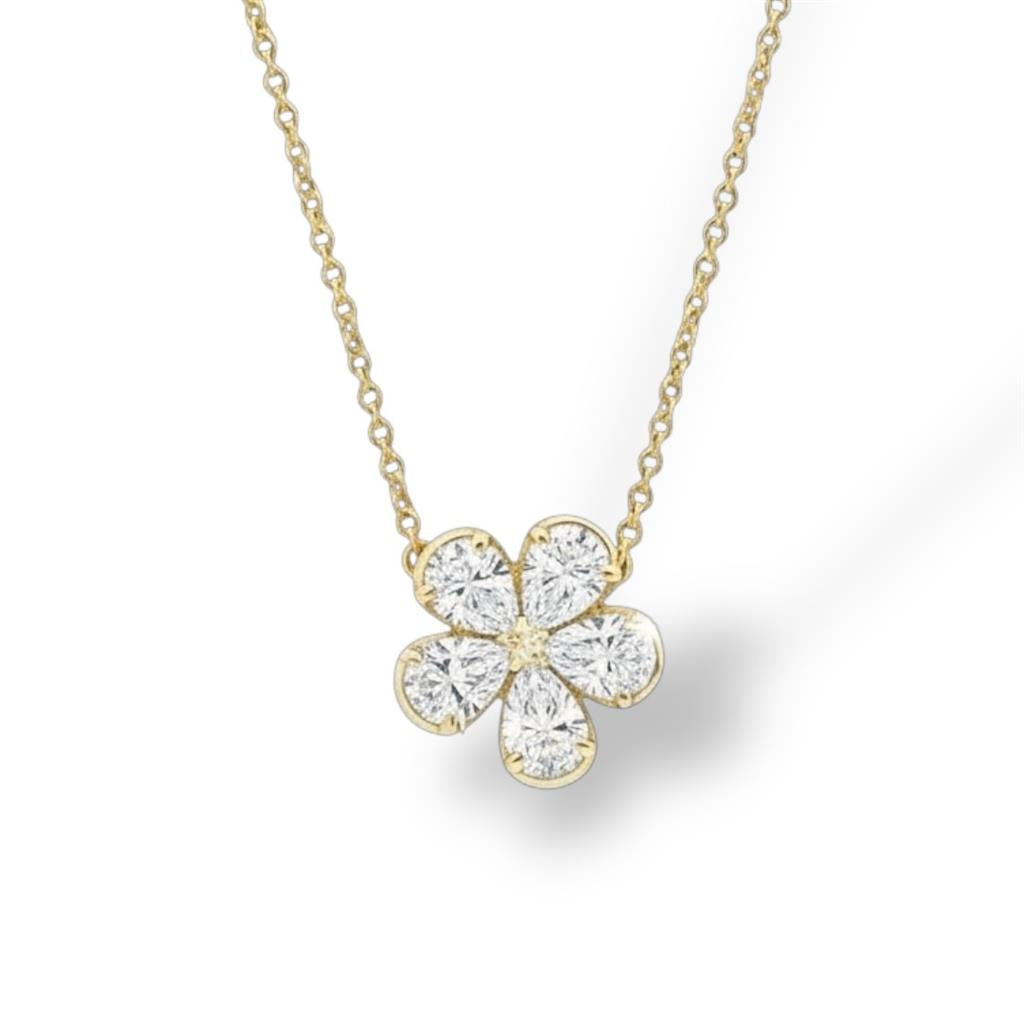 18Kt Yellow Gold Diamond Flower Necklace