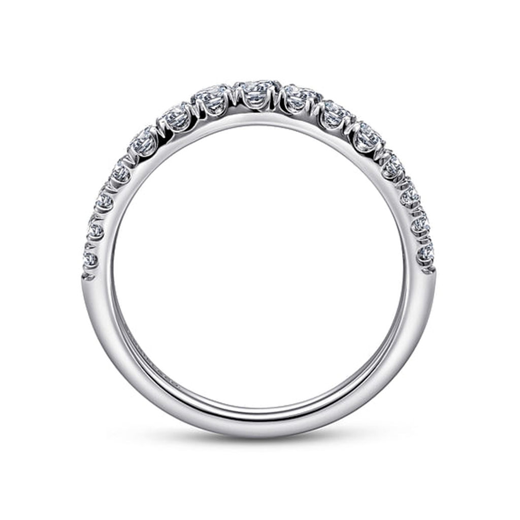 14K White Gold Curved Diamond Wedding Band