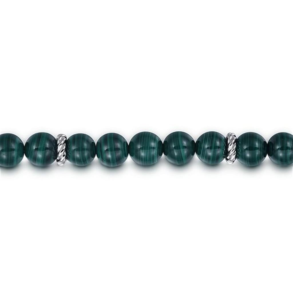 Sterling Silver and 8mm Malachite Beaded Bracelet