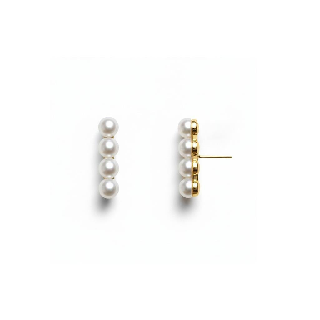 14kt Yellow Gold Pearl Bar Stud Earrings