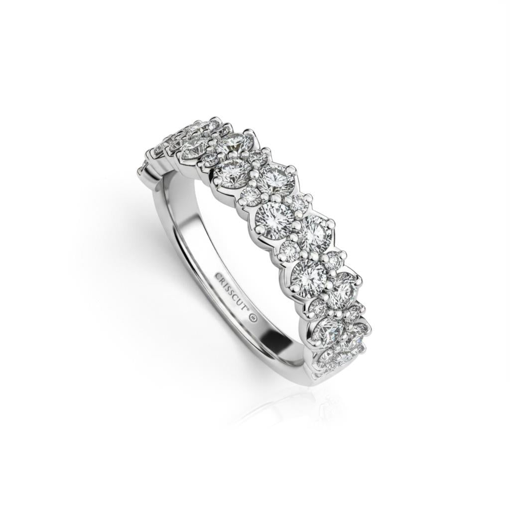 14kt White Gold Crisscut® Round Diamond 2-Row Cluster Fashion Ring