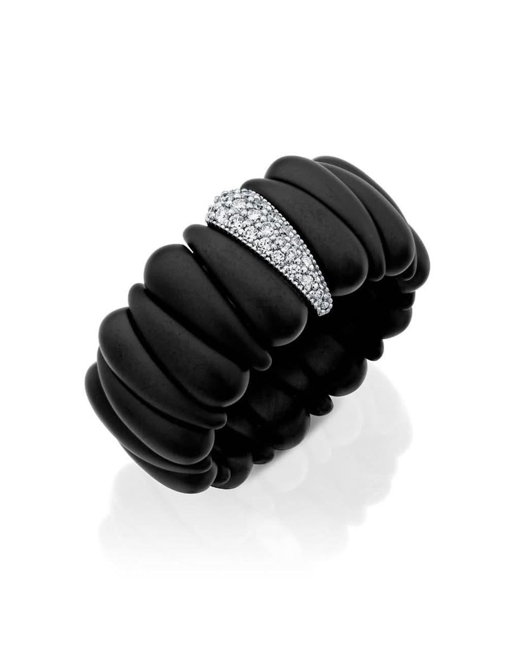 Black Ceramic & 18KT White Gold Diamond Accent Stretch Ring