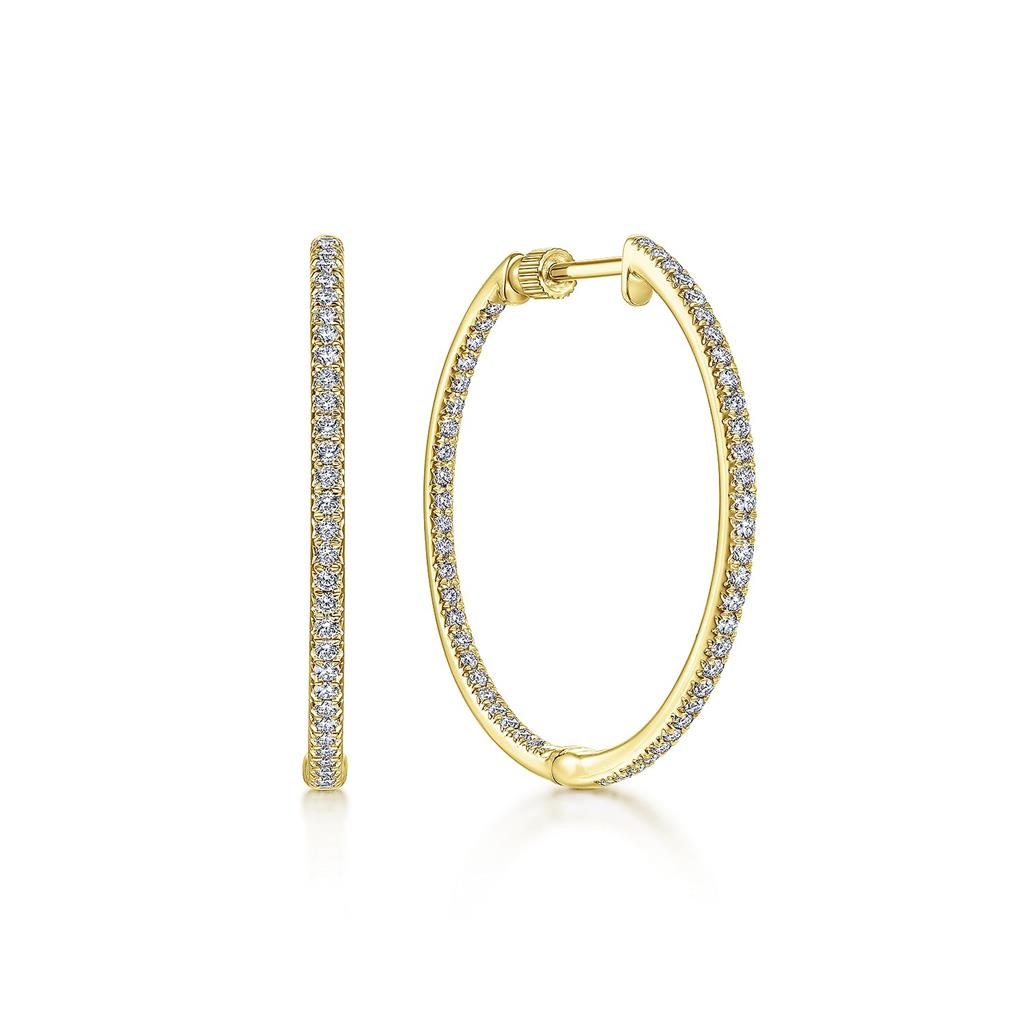 14kt Yellow Gold 30mm In/Out Diamond Hoop Earrings