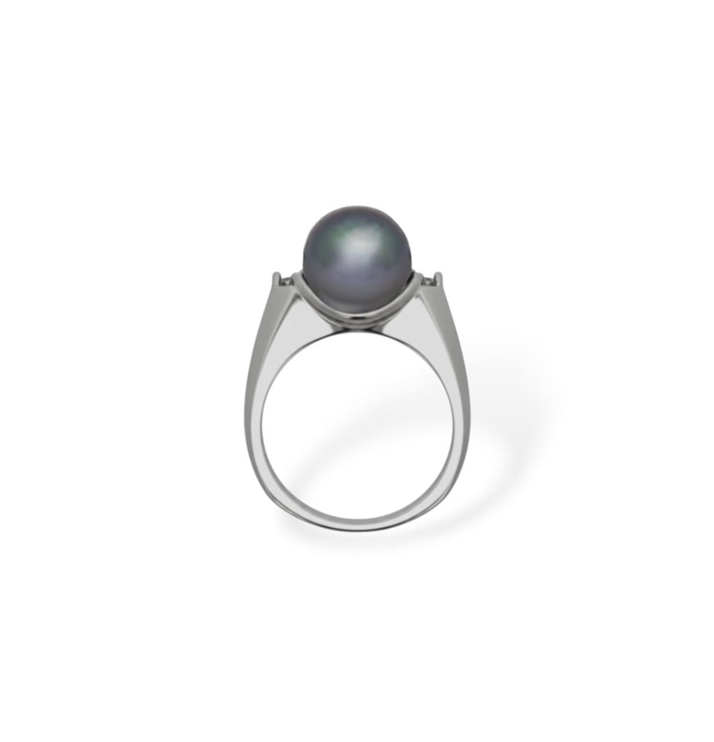14kt White Gold Tahitian Pearl & Diamond Ring
