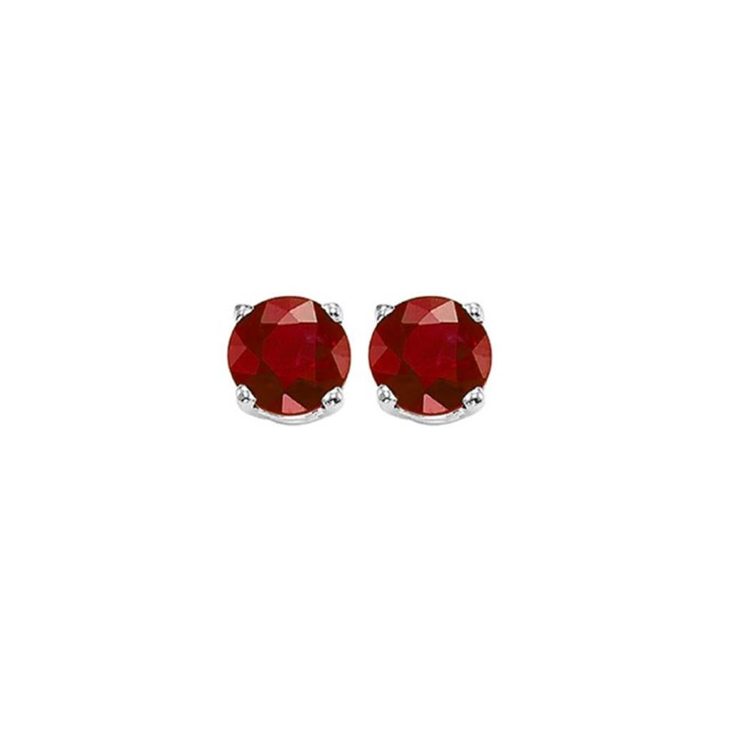 14Kt White Gold Round Ruby Stud Earrings