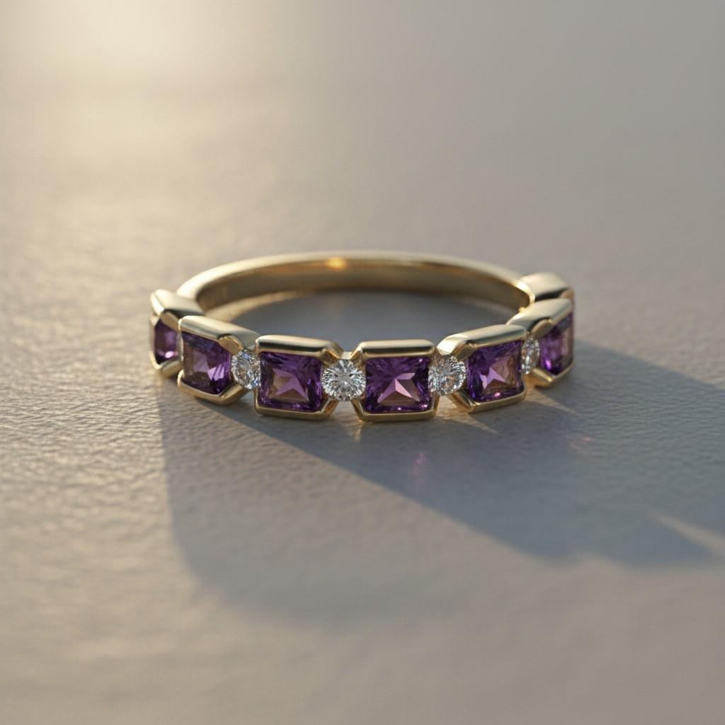 14kt Yellow Gold Amethyst & Diamond Fashion Ring – Size 7
